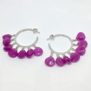 Sterling Silver & Ruby Hoop Earrings